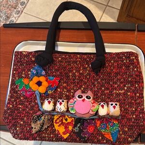 Owl Multicolor Embellished Purse Tote Bag